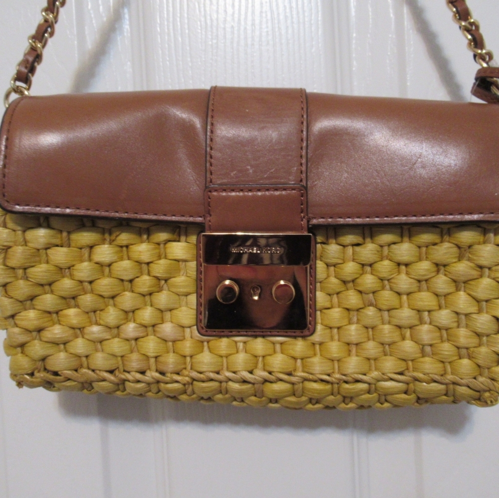Michael Kors GABRIELLA STRAW  LEATHER SATCHEL BFPM-09-197 - Picture 2 of 6